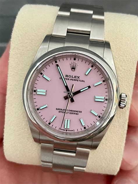 rolex oyster perpetual pink leather band serpulative roman numeral|rolex perpetual 36 for sale.